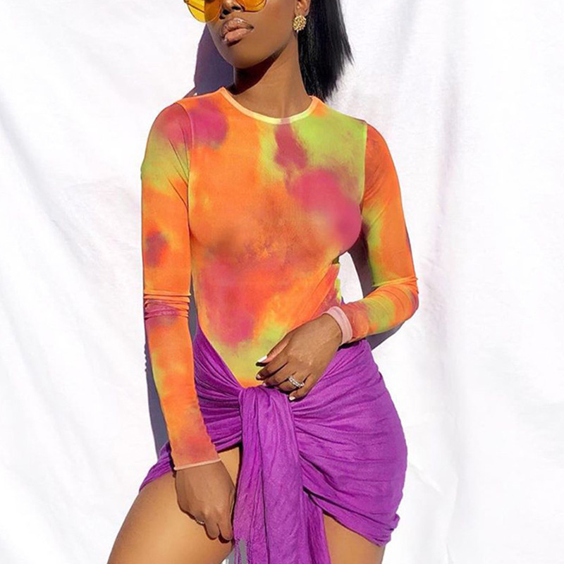 Vestiment de stradă de modă pentru femei, salopete slăbite vintage, 2020, cu mânecă lungă, cu ochiuri colorate pentru cravată, body transparente, sexy, ținută de club