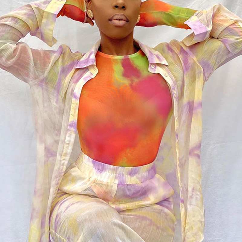 Vestiment de stradă de modă pentru femei, salopete slăbite vintage, 2020, cu mânecă lungă, cu ochiuri colorate pentru cravată, body transparente, sexy, ținută de club