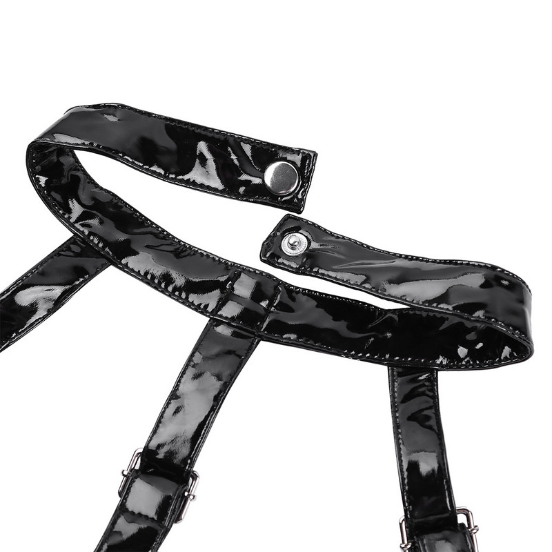 Body sexy cu bretele cu bust Teddy pentru femei, cu gât fără mâneci, pentru femei, din piele lacuită, cu decolteu înalt, tanga, tricou Body de clubwear