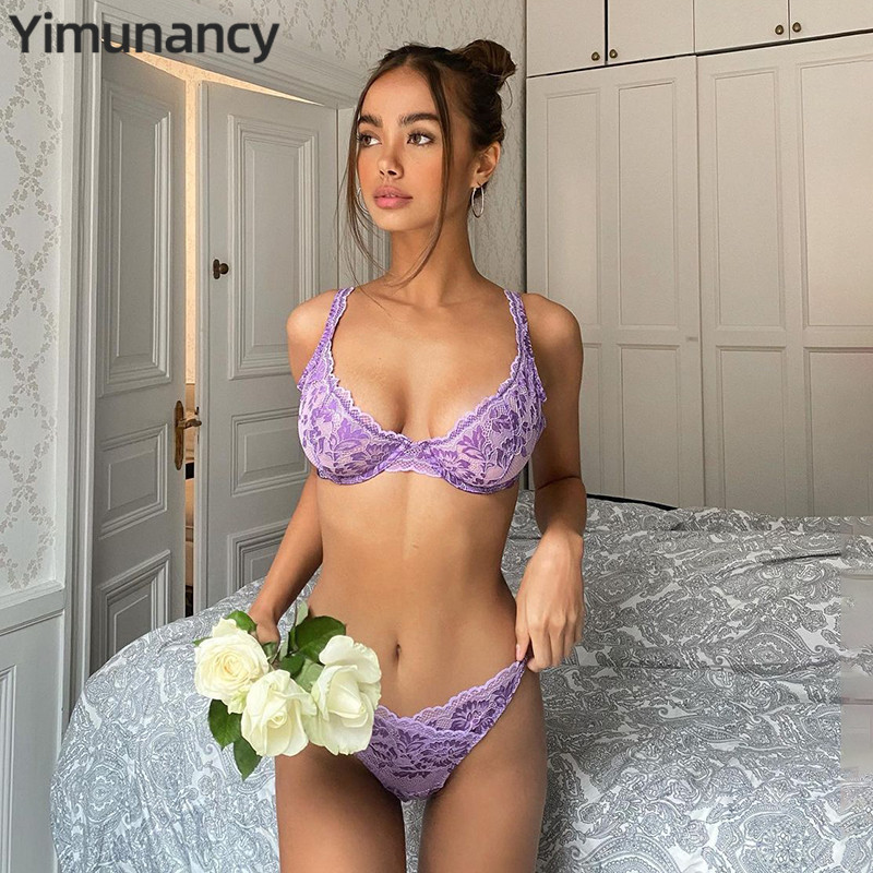 Yimunancy 2-osaline pitsist rinnahoidjakomplekt naiste lilleline rinnahoidja + aluspüksid, seksikas naiste aluspesukomplekt, 5 värvi moodne pesukomplekt