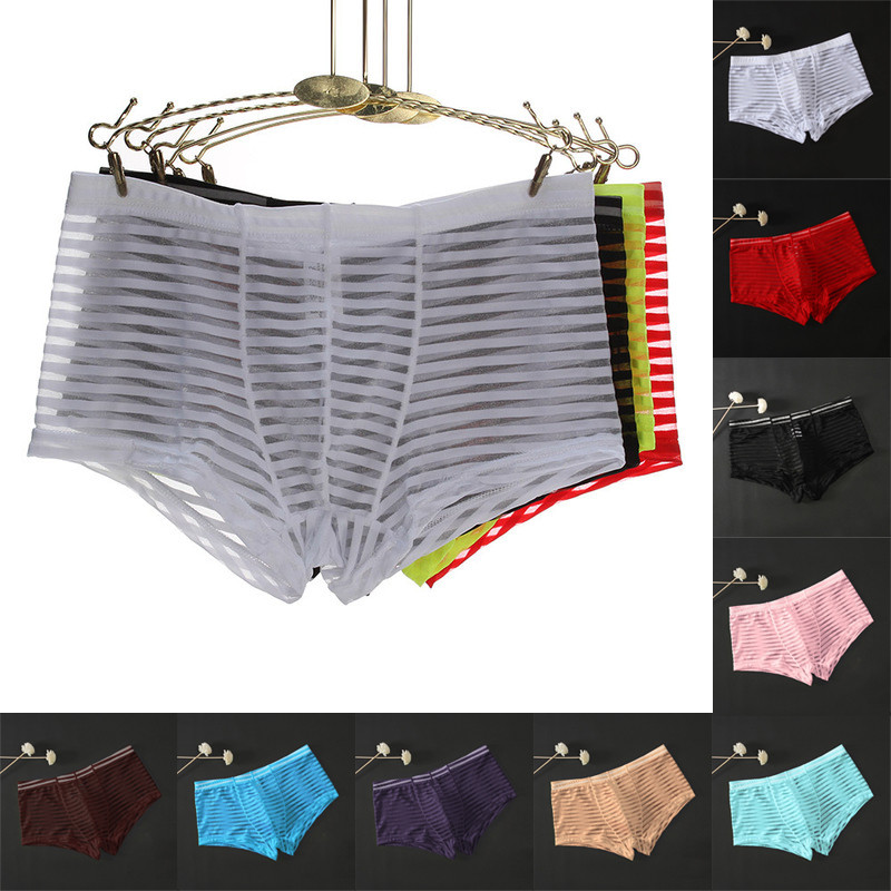 Muške seksi gaćice Mrežaste prugaste perspektivne tanke prozračne ljetne bokserice velike veličine Prozirne gaće