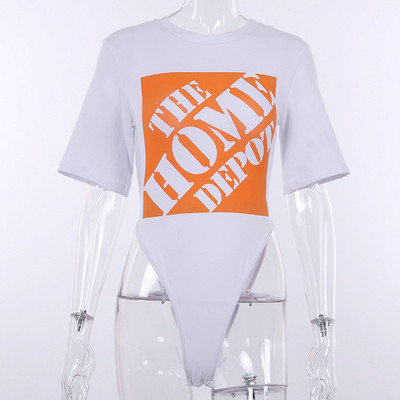 New Letter Print Scoop Hole Backless Backless Alb Bodycon Romper Sexy Women Backless Casual Bodysuits Streetwear Combi din bumbac