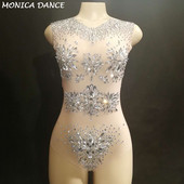 Naiste Seksikas Lavaklaasist Rhinestone Perspective Mesh Bodysuit 3D Prinditud Ööklubipidu Sünnipäev Tähistage lavarõivad Kostüümid