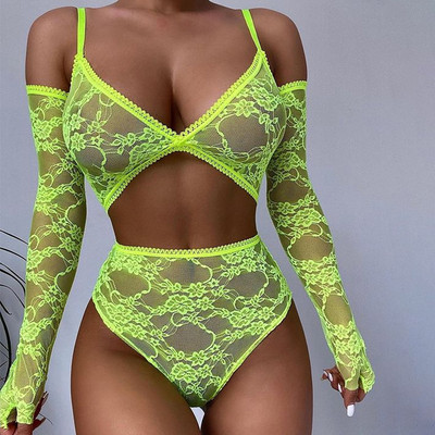 Dantela Choker Halter Transparent Set Sutien Femei Bretele Lenjerie intima Sutien Jartieră Tanga Set Hot Erotic Costum Set Lenjerie Sexy