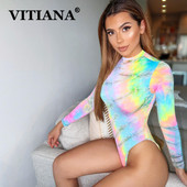VITIANA Body sexy colorat pentru femei, primăvară 2020, pulover cu mânecă lungă, body subțire, salopete casual pentru femei