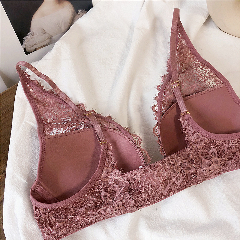 Set sutien și chiloți sexy fără spate Închidere în față cu dantelă Lenjerie de corp Push Up fără sudură Sutien cu gât adânc în V Slipuri Seturi de lenjerie pentru femei