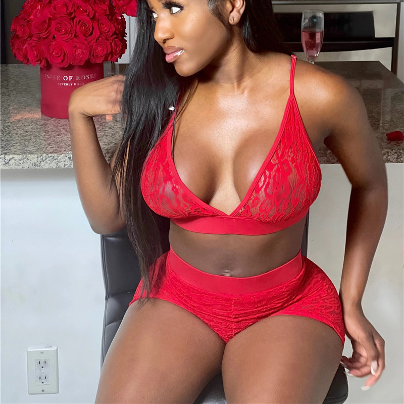CHRONSTYLE Σέξι Εσώρουχα 2 τεμαχίων Γυναικεία Δαντελένια Διαφανή Σουτιέν Σορτ Μπλούζες Σορτς Νυχτερινά Sleepwear Σετ Clubwear Party Καλοκαίρι 2021