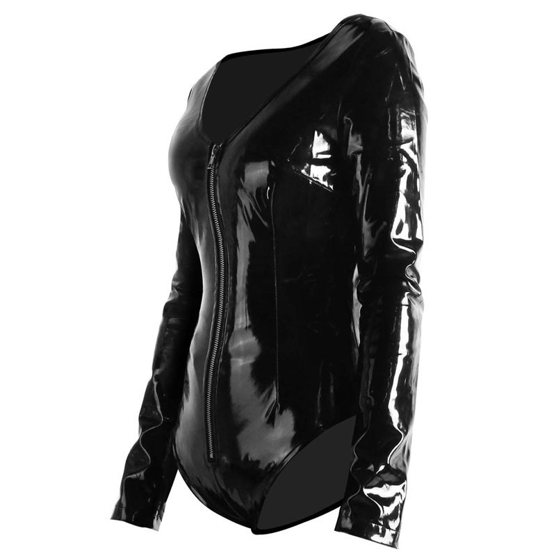 Body de înaltă calitate pentru femei negre, sexy, lucioase, din PVC