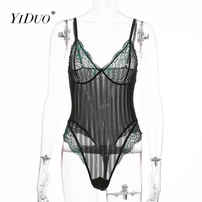 YiDuo Must pitsist body Naistele Lilletikandid Body Patchwork Bodycon Jumpsuit Naistele Seksikas võrk Bodysuits Klubi peorõivad