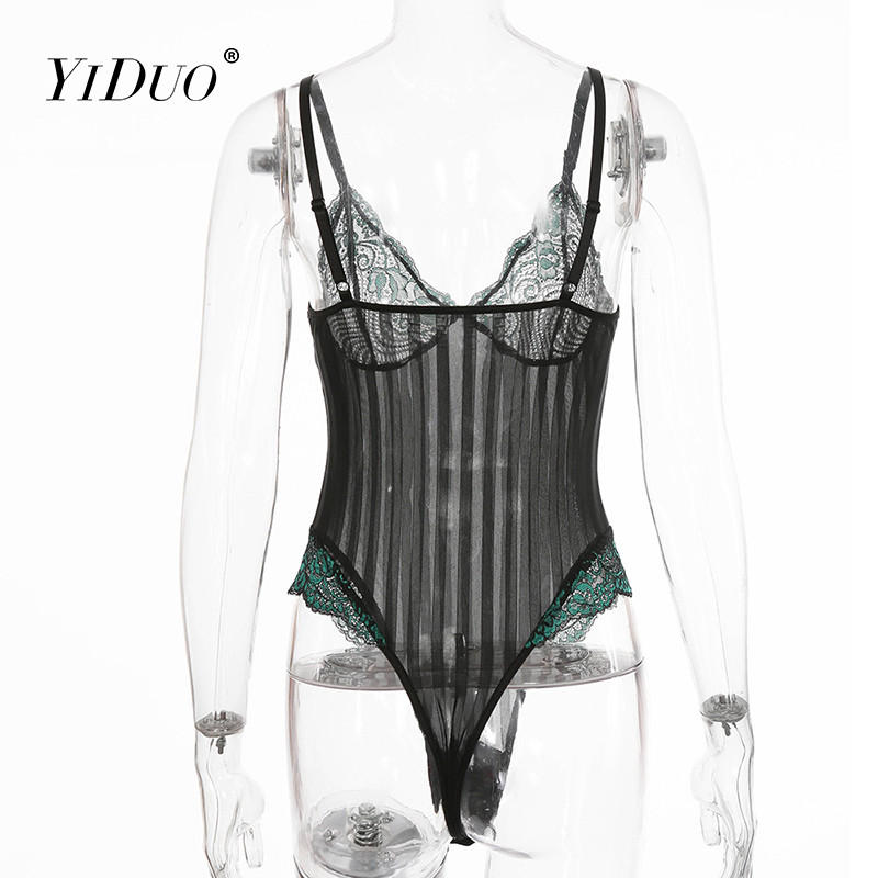 YiDuo Must pitsist body Naistele Lilletikandid Body Patchwork Bodycon Jumpsuit Naistele Seksikas võrk Bodysuits Klubi peorõivad