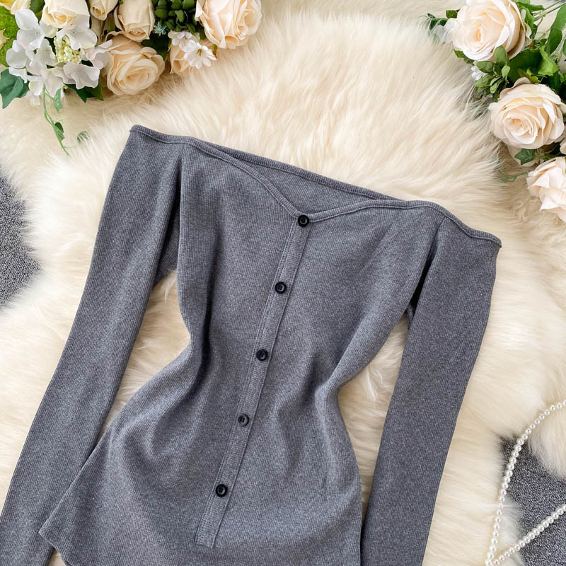 Teeuiear Body elastic cu nasturi subțiri de toamnă pentru femei sexy cu umăr fără umăr bodycon casual 2021, iarnă, skinny club cu mânecă lungă