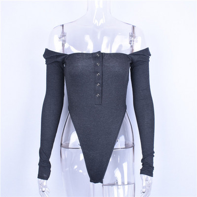 Hlače s otvorenim ramenima Ženski seksi bodi s gumbima i dugim rukavima Uski crno-bijeli kombinezoni Ljeto Jesen 2019.