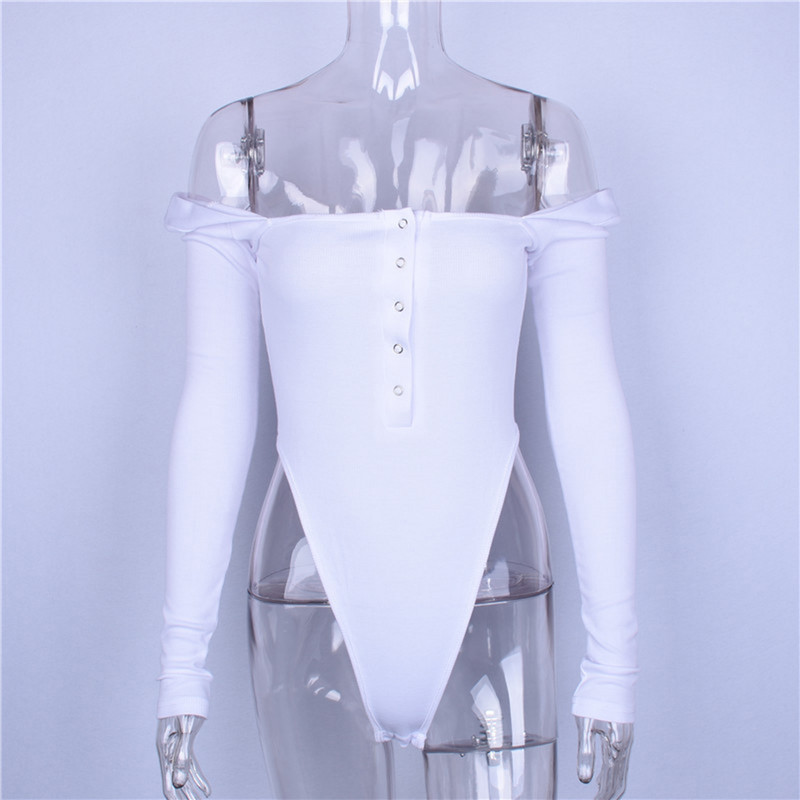 Hlače s otvorenim ramenima Ženski seksi bodi s gumbima i dugim rukavima Uski crno-bijeli kombinezoni Ljeto Jesen 2019.