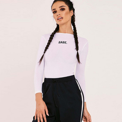 Kirjatrükk Skinny Sexy Women Body New Mood pikkade varrukatega O-kaelusega püksid Naiste Jumpsuit vabaaja Bodysuits naistele