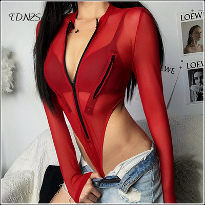 Naiste pikkade varrukatega läbipaistev võrkkostüüm Seksikas tänavarõivas, läbipaistev Playsuit Club Romper 2020 eksootilised peokostüümid