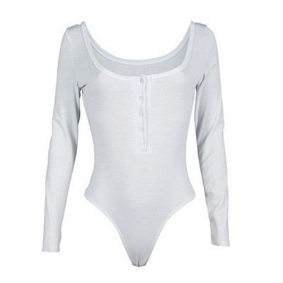 Body cu mânecă lungă pentru femei, sexy, cu nasturi, tricot cu coaste, cu piept joasă, salopetă, body elastic, bandaj, mai sus, barcel solid