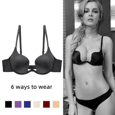 1PC Sutiene sexy fără spate pentru femei Deep U Low Cut Lenjerie Multi Wear Lenjerie de corp Push Up fără sudură Fără tampon Sutien de nuntă Bralette