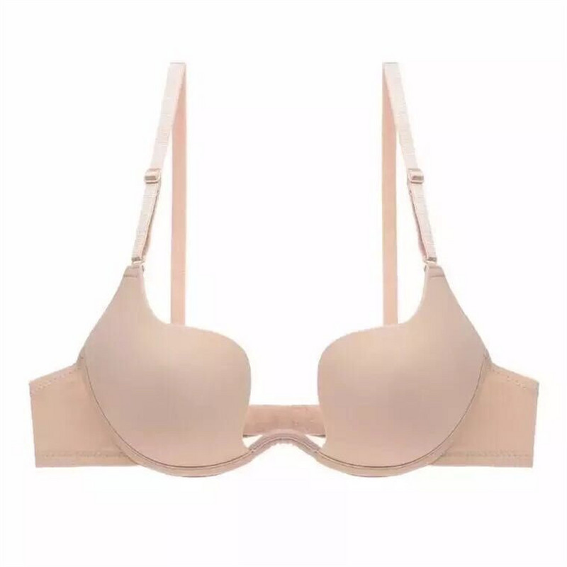 1PC Sutiene sexy fără spate pentru femei Deep U Low Cut Lenjerie Multi Wear Lenjerie de corp Push Up fără sudură Fără tampon Sutien de nuntă Bralette
