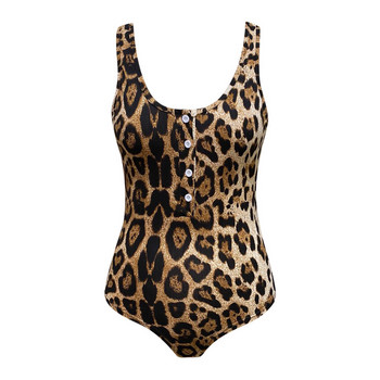 Дамски модни костюми за игра без ръкави с V-образно деколте с леопардови копчета Skinny Slim Бодита от една част Секси женски комбинезон гащеризони#p3