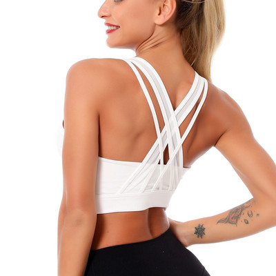 Ženski bijeli sportski grudnjak visokog učinka za teretanu Podloga za fitness Sportska odjeća Seksi grudnjak Top bez rukava Yoga Push Up Crop Top