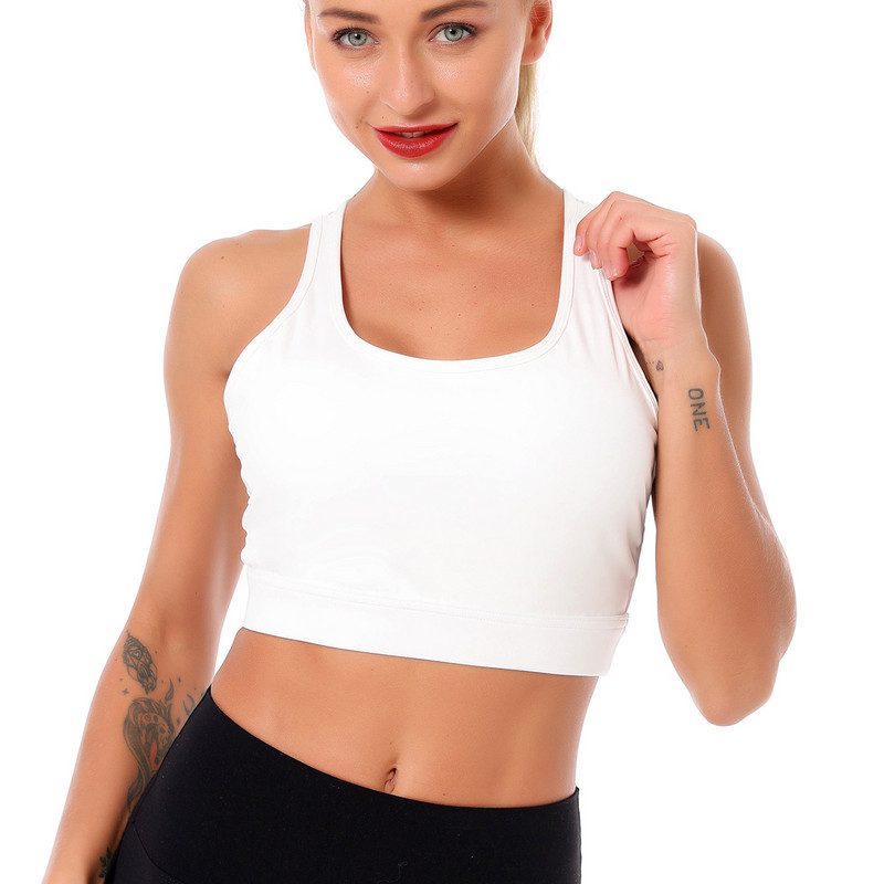 Ženski bijeli sportski grudnjak visokog učinka za teretanu Podloga za fitness Sportska odjeća Seksi grudnjak Top bez rukava Yoga Push Up Crop Top