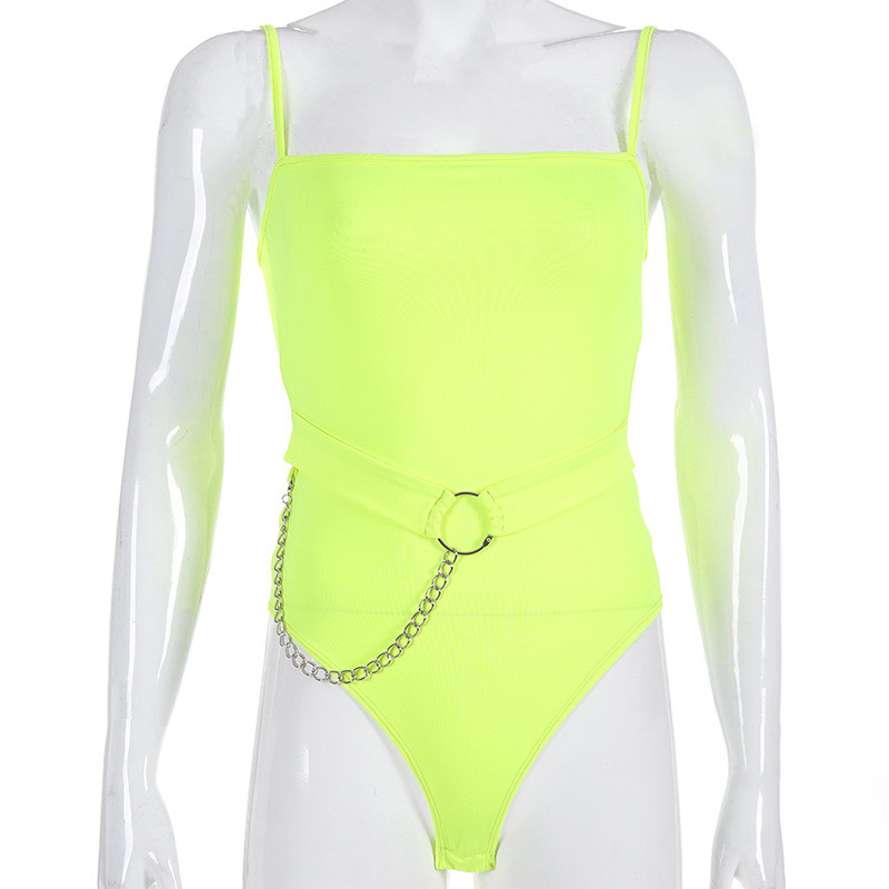 Dotrend 2019 Γυναικείες φόρμες κορμάκι με κορμάκια αλυσίδας Γυναικείο καλοκαιρινό νέον σέξι κορμάκι Σπαγγέτι λουράκι χωρίς πλάτη