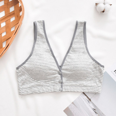 Sanderala Sutiene confortabil din bumbac pentru femei Lenjerie de corp respirabilă Buton frontal fără sârmă Lenjerie solidă căptușită confortabilă Lenjerie de noapte