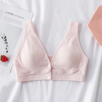 Sanderala Sutiene confortabil din bumbac pentru femei Lenjerie de corp respirabilă Buton frontal fără sârmă Lenjerie solidă căptușită confortabilă Lenjerie de noapte