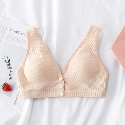 Sanderala Sutiene confortabil din bumbac pentru femei Lenjerie de corp respirabilă Buton frontal fără sârmă Lenjerie solidă căptușită confortabilă Lenjerie de noapte