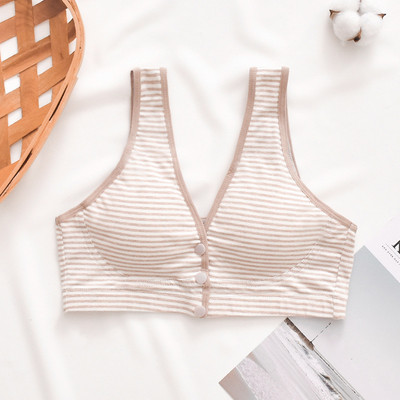 Sanderala Sutiene confortabil din bumbac pentru femei Lenjerie de corp respirabilă Buton frontal fără sârmă Lenjerie solidă căptușită confortabilă Lenjerie de noapte