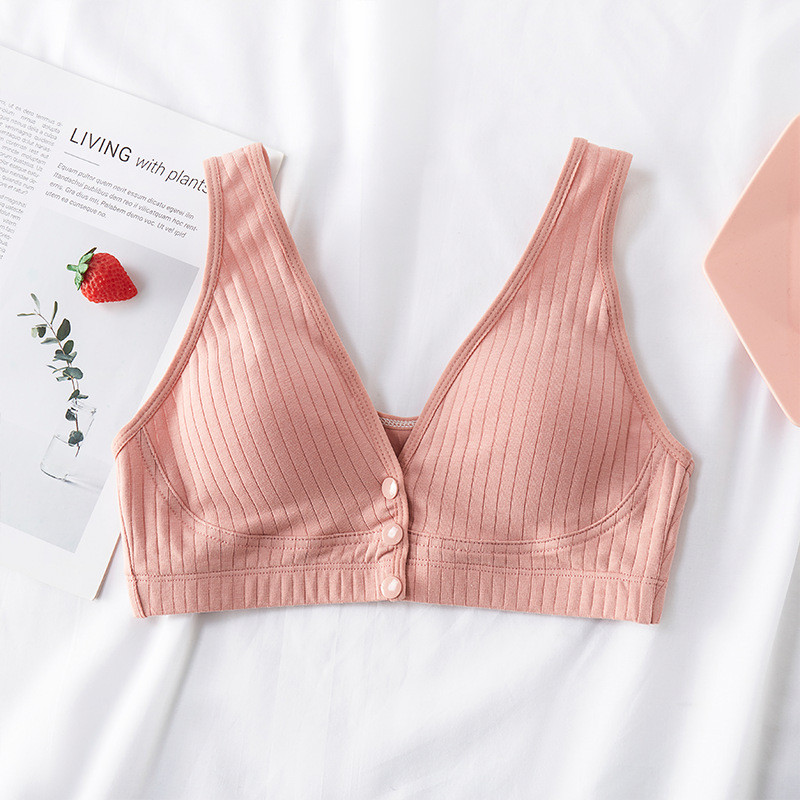 Sanderala Sutiene confortabil din bumbac pentru femei Lenjerie de corp respirabilă Buton frontal fără sârmă Lenjerie solidă căptușită confortabilă Lenjerie de noapte