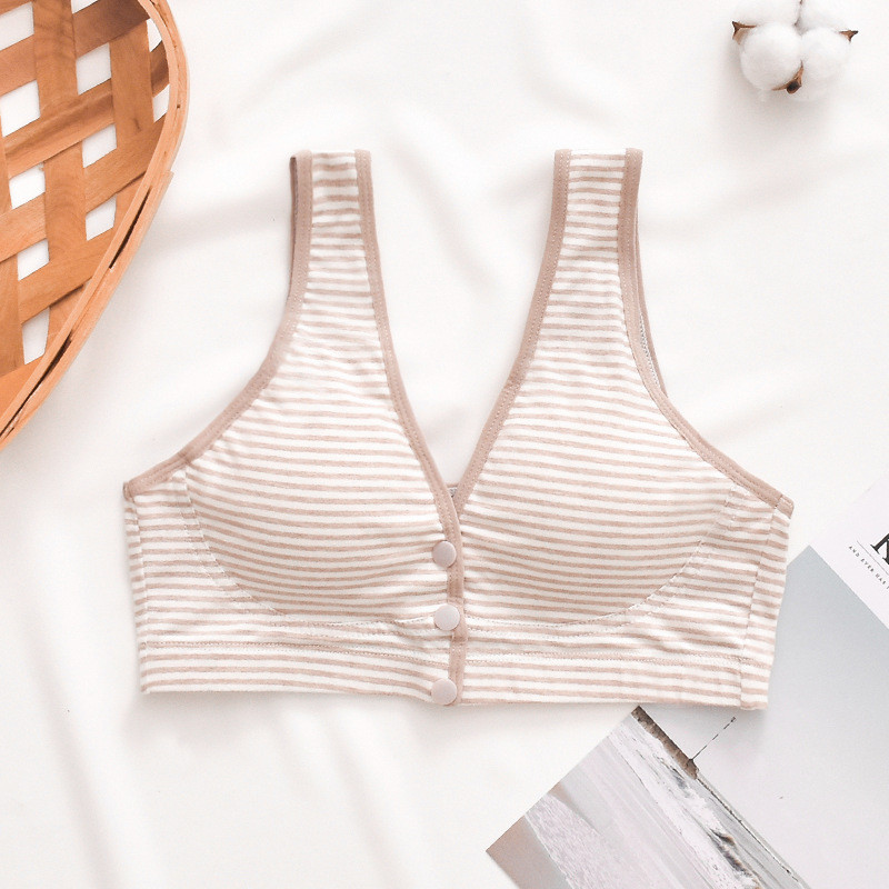 Sanderala Sutiene confortabil din bumbac pentru femei Lenjerie de corp respirabilă Buton frontal fără sârmă Lenjerie solidă căptușită confortabilă Lenjerie de noapte