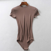 She'sModa 2020 Spring Ins Ženski bodi s rebrastim O-izrezom kratkih rukava, uska majica kratkih rukava