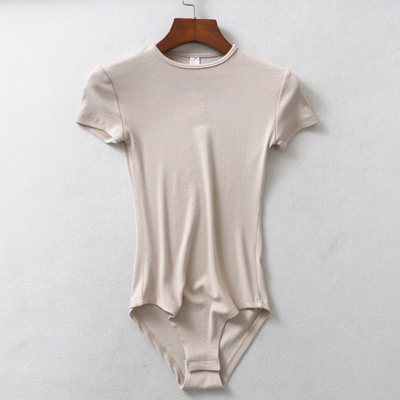 She'sModa 2020 Spring Ins Ženski bodi s rebrastim O-izrezom kratkih rukava, uska majica kratkih rukava