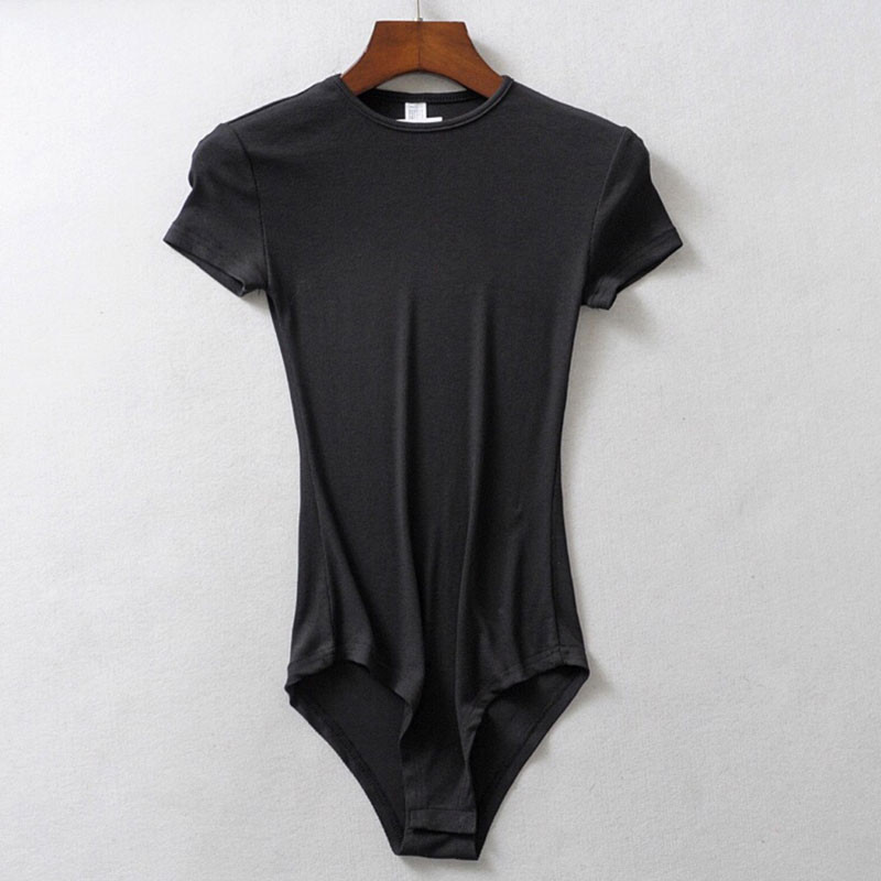 She'sModa 2020 Spring Ins Ženski bodi s rebrastim O-izrezom kratkih rukava, uska majica kratkih rukava