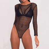 Body negru pentru damă de birou, elegant, cu gât simulat, cu panou din plasă, cu mânecă lungă, slab, solid, sexy, casual, pentru femei, vara 2019