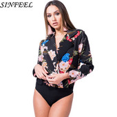 SINFEEL Bluză înfășurată în față Body Femei Îmbrăcăminte de lucru 2018 Office Laides Sexy Gât în V Mâneci lungi Salopete elegante pentru femei