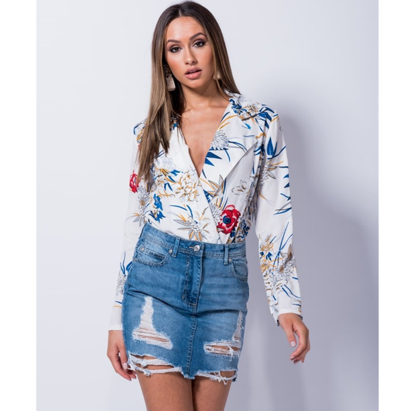 SINFEEL Bluză înfășurată în față Body Femei Îmbrăcăminte de lucru 2018 Office Laides Sexy Gât în V Mâneci lungi Salopete elegante pentru femei