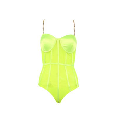 Naiste metallist ketirihmad seljata Bodi, must võrkroheline läbipaistev seksikas Bodycon Jumpsuit Club Party Wear Body