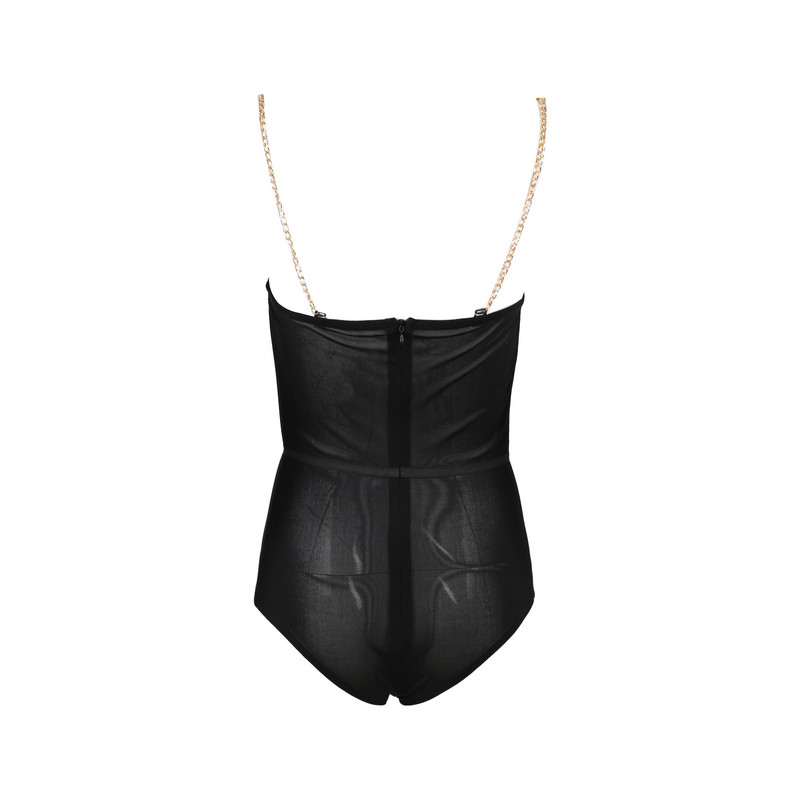 Naiste metallist ketirihmad seljata Bodi, must võrkroheline läbipaistev seksikas Bodycon Jumpsuit Club Party Wear Body