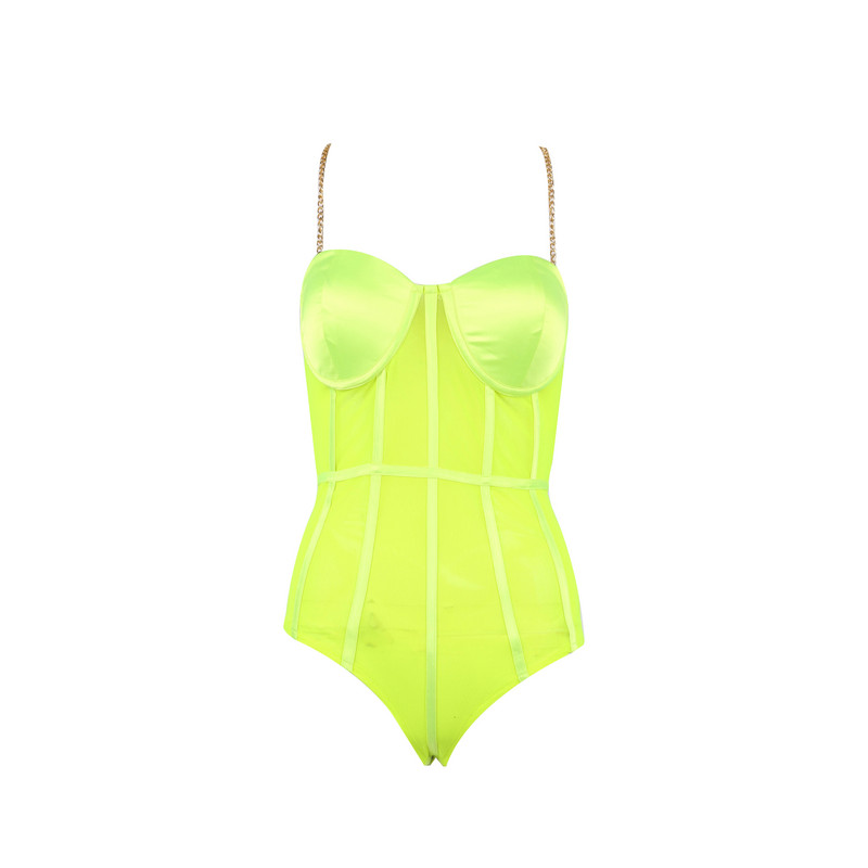 Naiste metallist ketirihmad seljata Bodi, must võrkroheline läbipaistev seksikas Bodycon Jumpsuit Club Party Wear Body