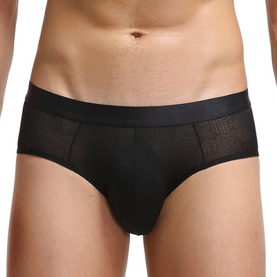 Σούπερ μαλακό άνετο εσώρουχο Ice Silk Sheer Transparent Mesh Ανδρικά σλιπ με στάμπα Σέξι εξωτικά εσώρουχα με χαμηλή μέση