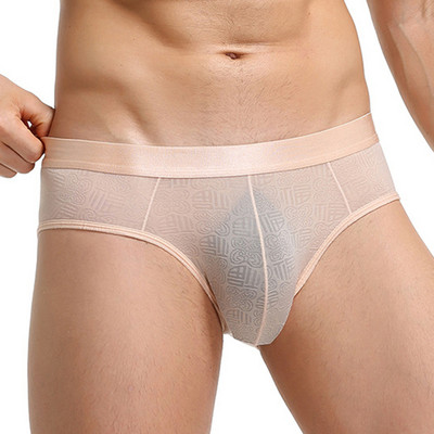 Σούπερ μαλακό άνετο εσώρουχο Ice Silk Sheer Transparent Mesh Ανδρικά σλιπ με στάμπα Σέξι εξωτικά εσώρουχα με χαμηλή μέση