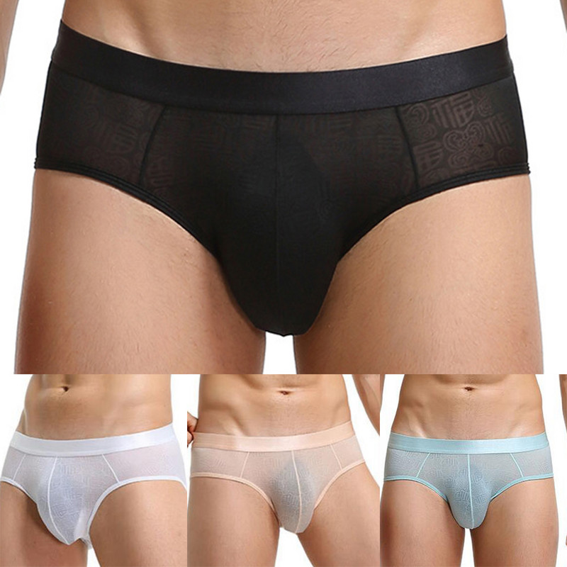 Σούπερ μαλακό άνετο εσώρουχο Ice Silk Sheer Transparent Mesh Ανδρικά σλιπ με στάμπα Σέξι εξωτικά εσώρουχα με χαμηλή μέση