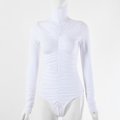 Body cu mânecă lungă cu guler slergiri pentru femei, toamnă, alb, negru, elegant, pentru dama de birou, cu fantezi slim fit, body cu talie înaltă