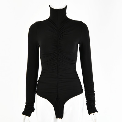 Body cu mânecă lungă cu guler slergiri pentru femei, toamnă, alb, negru, elegant, pentru dama de birou, cu fantezi slim fit, body cu talie înaltă