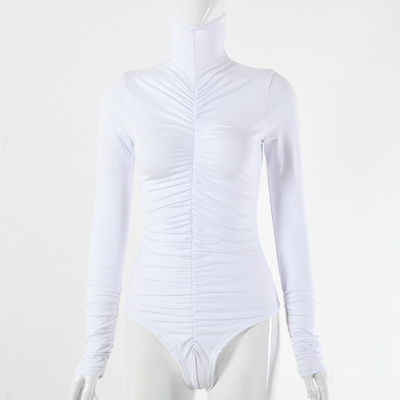 Body cu mânecă lungă cu guler slergiri pentru femei, toamnă, alb, negru, elegant, pentru dama de birou, cu fantezi slim fit, body cu talie înaltă