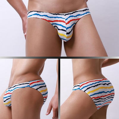 2022 Sexy Men Briefs Striped U Pouch Sissy Panties Breathable Bikin Underwear Knickers Cotton Low Waist Lingerie Printed Briefs