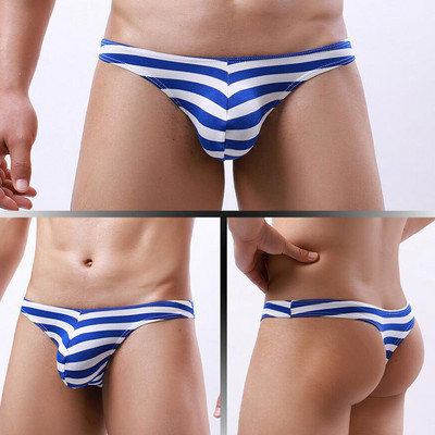 2022 Slip pentru bărbați sexi, cu dungi în husă în U, chiloți sissy, lenjerie de corp respirabilă pentru bicicletă, chiloți din bumbac, talie joasă, lenjerie cu imprimeu