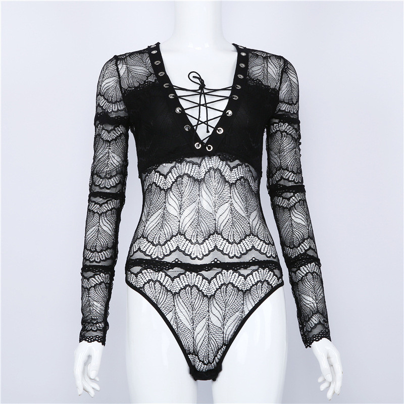 Body cu mânecă lanternă 2019, sexy, negru, vintage, din dantelă
